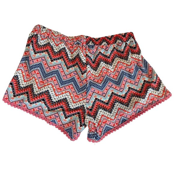 Derek Heart Womens Chevron Shorts Lace Detail Drawstring Pink White Size Medium - Picture 2 of 6